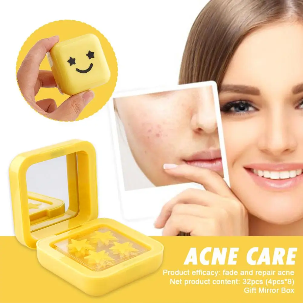 Blue/Yellow Stars Hydrocolloid Pimple Patches with Mirror Storage Box,Acne Spot Stickers For Face,Temporary Mirror Makeup Tool