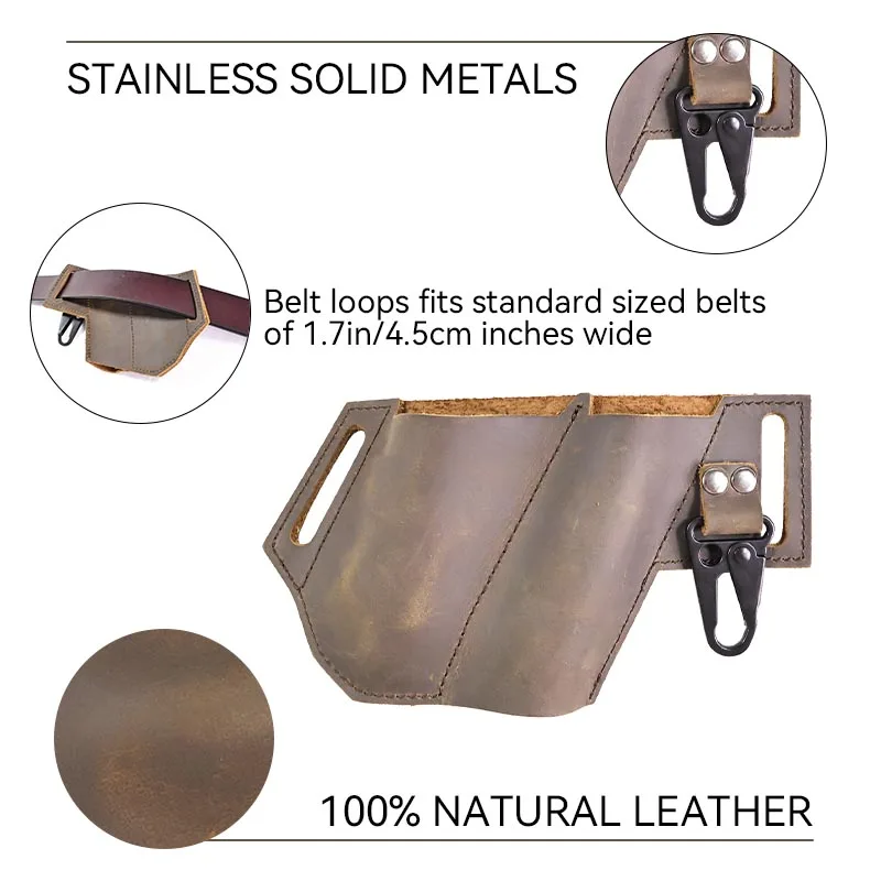 Alicates multiherramienta EDC de cuero genuino, funda para cinturón, táctico, multiherramienta, cuchillo plegable, soporte para linterna para cuero, 1 ud.