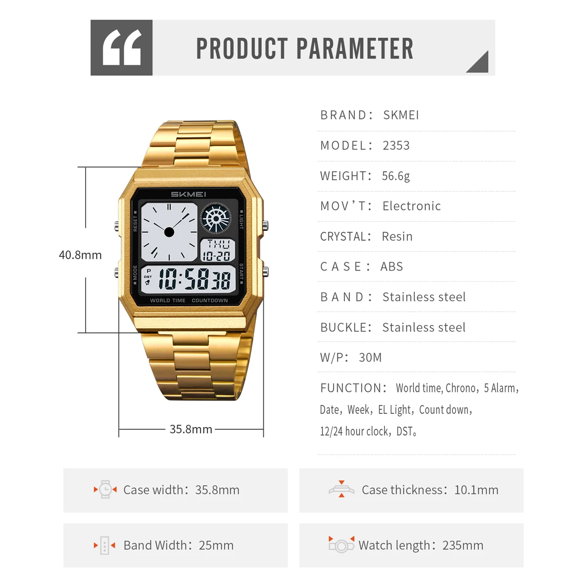 Reloj electrónico Digital SKMEI World Time para Hombre y mujer, relojes de pulsera con tira de acero inoxidable resistentes al agua para deportes al aire libre, Reloj para Hombre