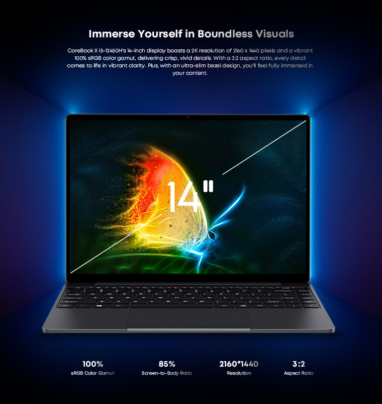 CHUWI CoreBook X Intel Core i5 12450H Gaming Laptop 14 inch 2160x1440 Resolution 16GB RAM 512GB SSD WiFi6 Windows 11 Computer PC