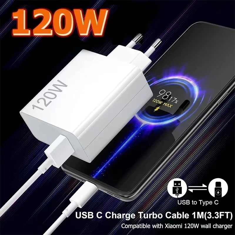 Супер быстрое зарядное устройство Xiaomi 120 Вт, адаптер Turbo Hyper Charge для Mi 15/14/13/11T Ultra Pro Redmi 12C Note 11-14 POCO F6/F7/X7 Pro