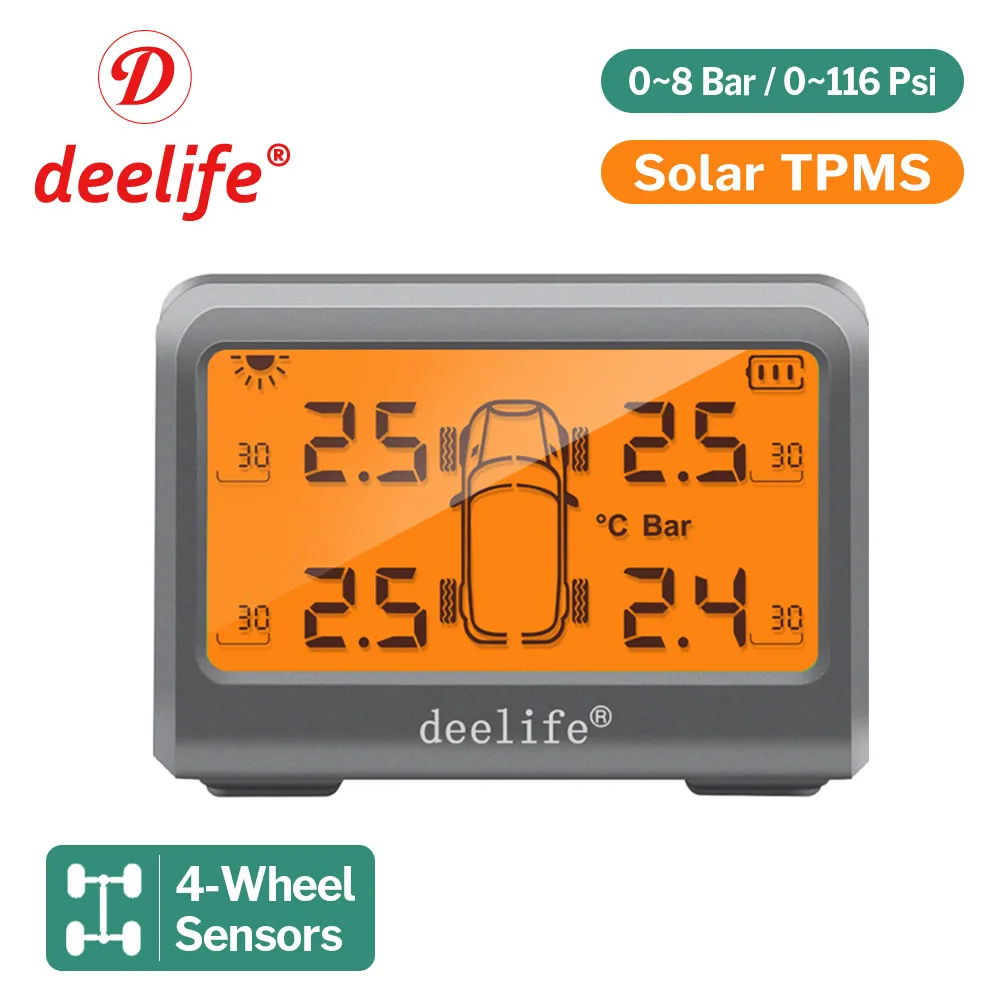 Deelife Năng Lượng Mặt Trời TPMS Xe Hệ Thống Giám Sát Áp Suất Lốp Với 4 Bánh Xe Lốp Pin Có Thể Thay Thế Nội Bộ Bên Ngoài Cảm Biến TMPS