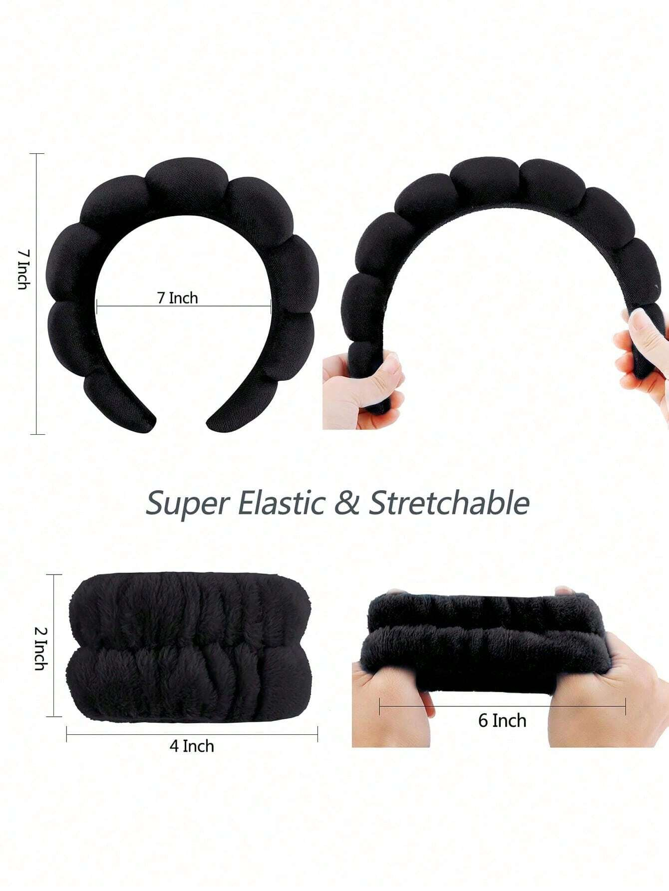 Conjunto de faixa de cabeça e pulseira de spa de fibra de luxo de 3 peças – Macio e confortável – Lavagem facial, conjunto de acessórios de cabelo femininos de maquiagem