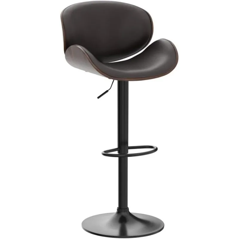 Bar Stools Set of 2, Adjustable Swivel Leather Bar Stools for Kitchen Island, Mid Century Modern Counter Height Bar Chairs