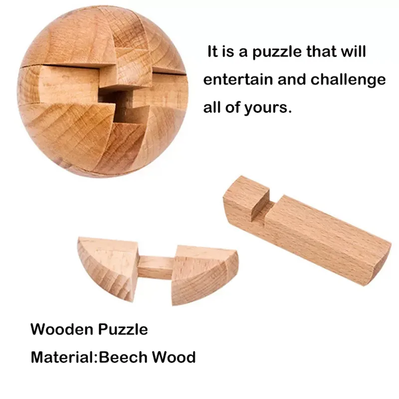Kongming-Schloss aus Holz, rundes kugelförmiges 3D-Puzzle, Intelligenzspielzeug für Denksportaufgaben, Kugelpuzzles für Erwachsene und Kinder