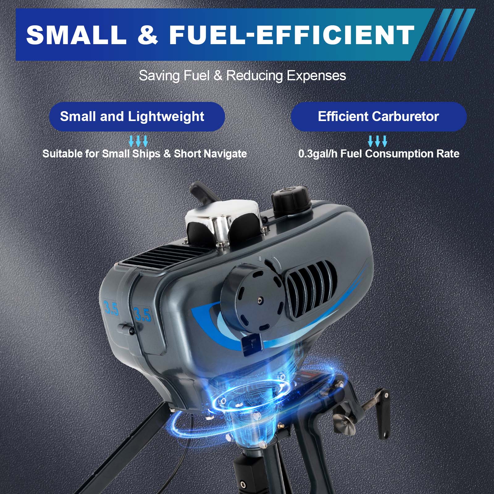 2 Stroke Gasoline Engine Half Water-cooling and Air-cooling  System Grey 3.5HP 49cc Boat Outboard Motor Short Shaft