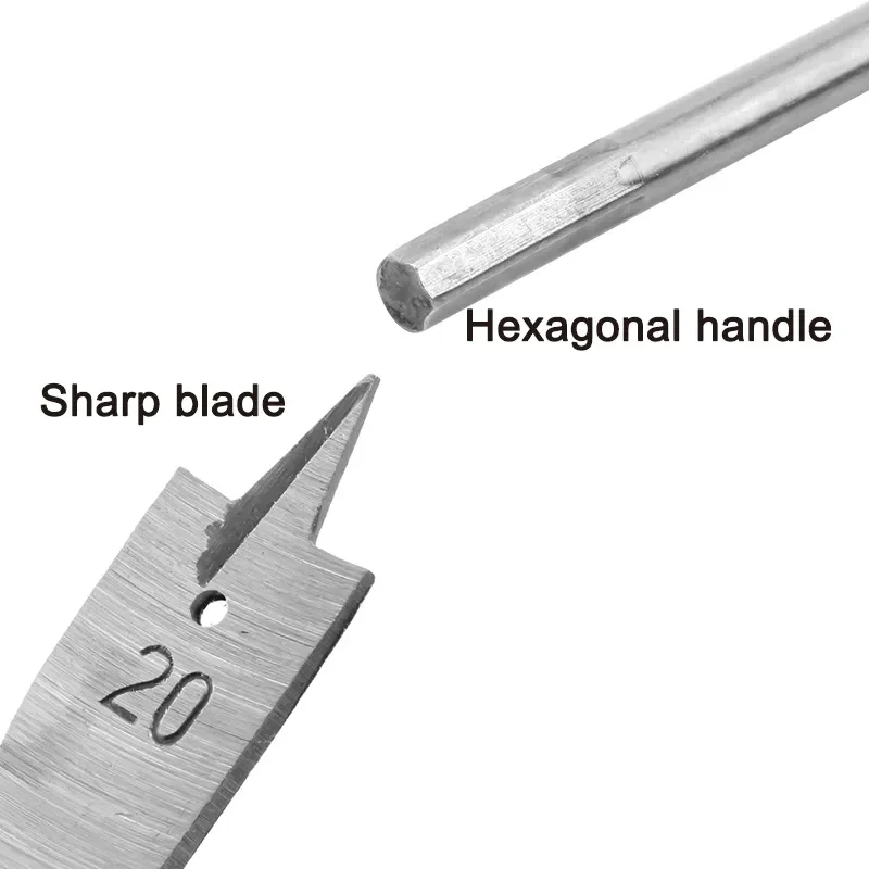 6pc Natural Color Three Pointed Flat Drill Hexagonal Handle Woodworking Hole Opener Wooden Board Drilling Bit Tool Set