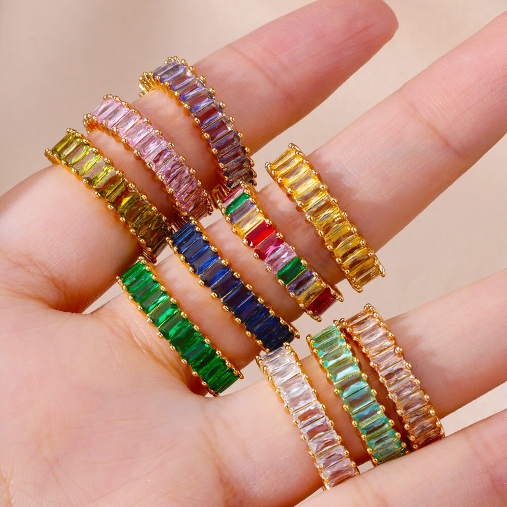 Kleurrijke vierkante zirkoon roestvrijstalen ringen luxe gouden kleur kristal open vingerring voor vrouwen boho sieraden accessoires cadeau