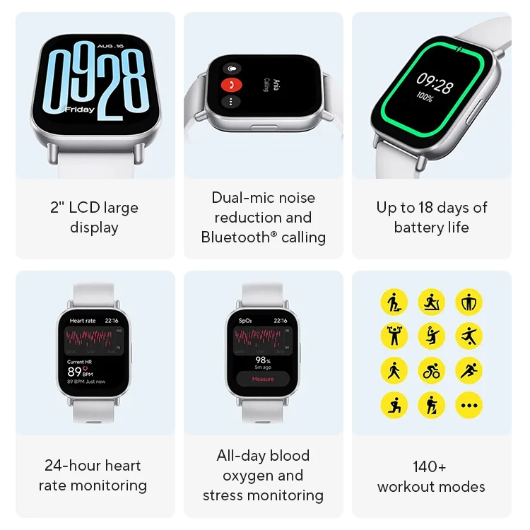 Глобальная версия Xiaomi Redmi Watch 5 Active 2-дюймовый дисплей До 18 дней автономной работы 140+ режимов тренировки Bluetooth Calling 5ATM