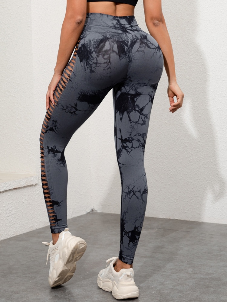 Women's Seamless Hollow Out Tie-Dye High-Elastic Compression Workout Leggings, For Yoga & Fitness