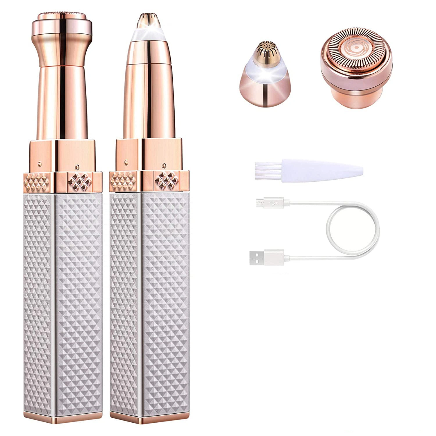 Maquinilla de afeitar y afeitadora de cejas 2 en 1 recargable con luz LED, elimina indolora la pelusa de melocotón, el vello Facial, las cejas y los labios, 1 ud.