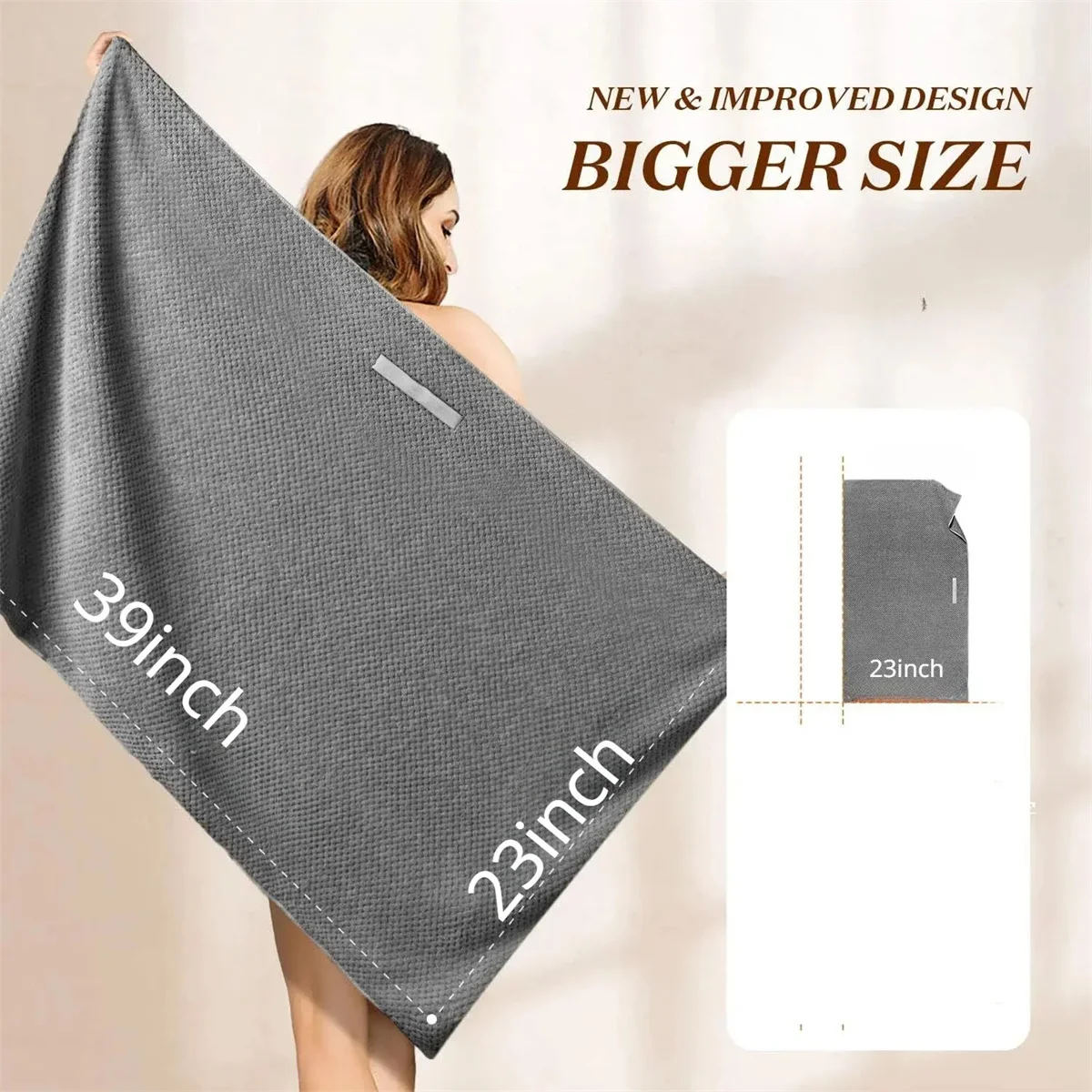 Toalha de cabeça com faixa elástica super absorvente, 60x100cm, para secagem de cabelo feminino, toalha de cabelo extra grande de microfibra com faixa de cabeça