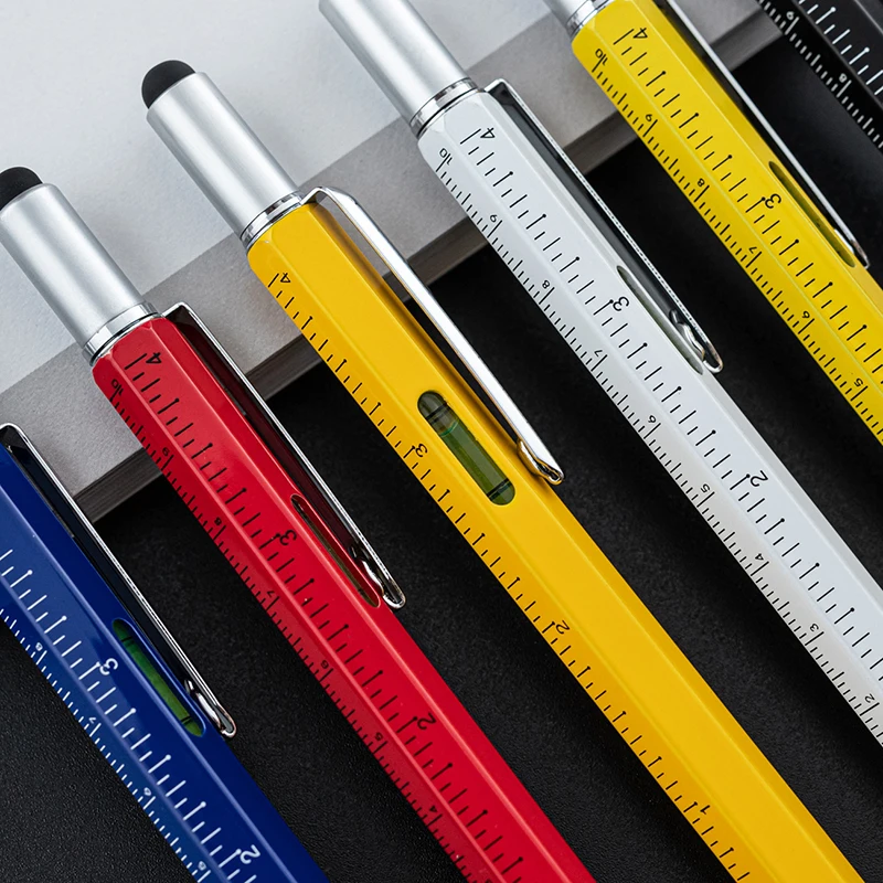 7 Trong 1 Sang Trọng Chất Lượng Kim Loại Đa Năng Bút Bi Đo Kỹ Thuật Thước Vít Stylus Màn Hình Cảm Ứng Mức Độ Tinh Thần