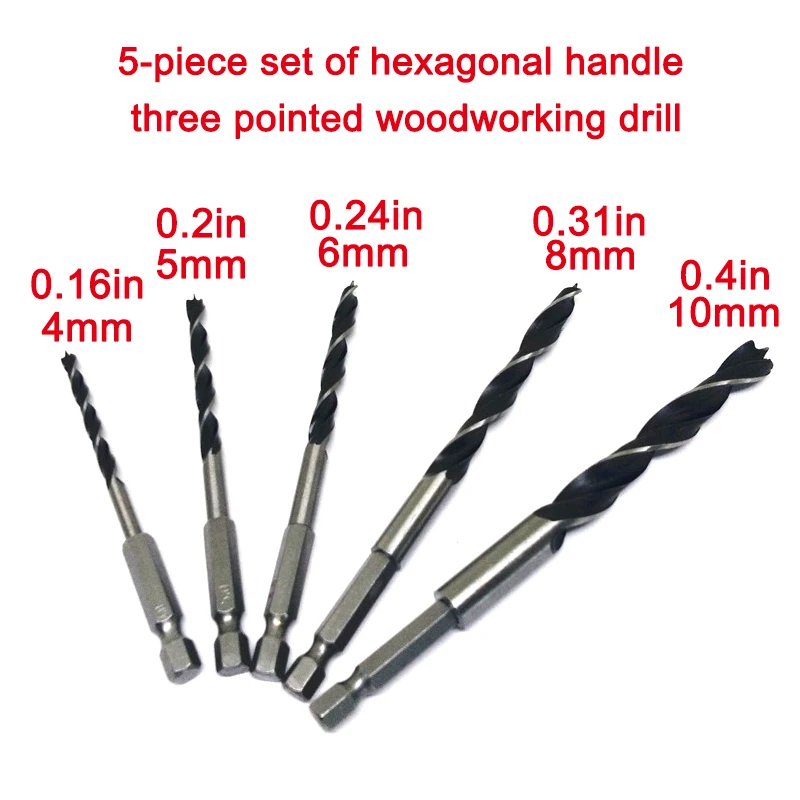 5 st zeshoekige handvat driepuntige houtbewerking boor 4-10mm houtbewerking gat uitbreiden power boorgereedschap accessoire set
