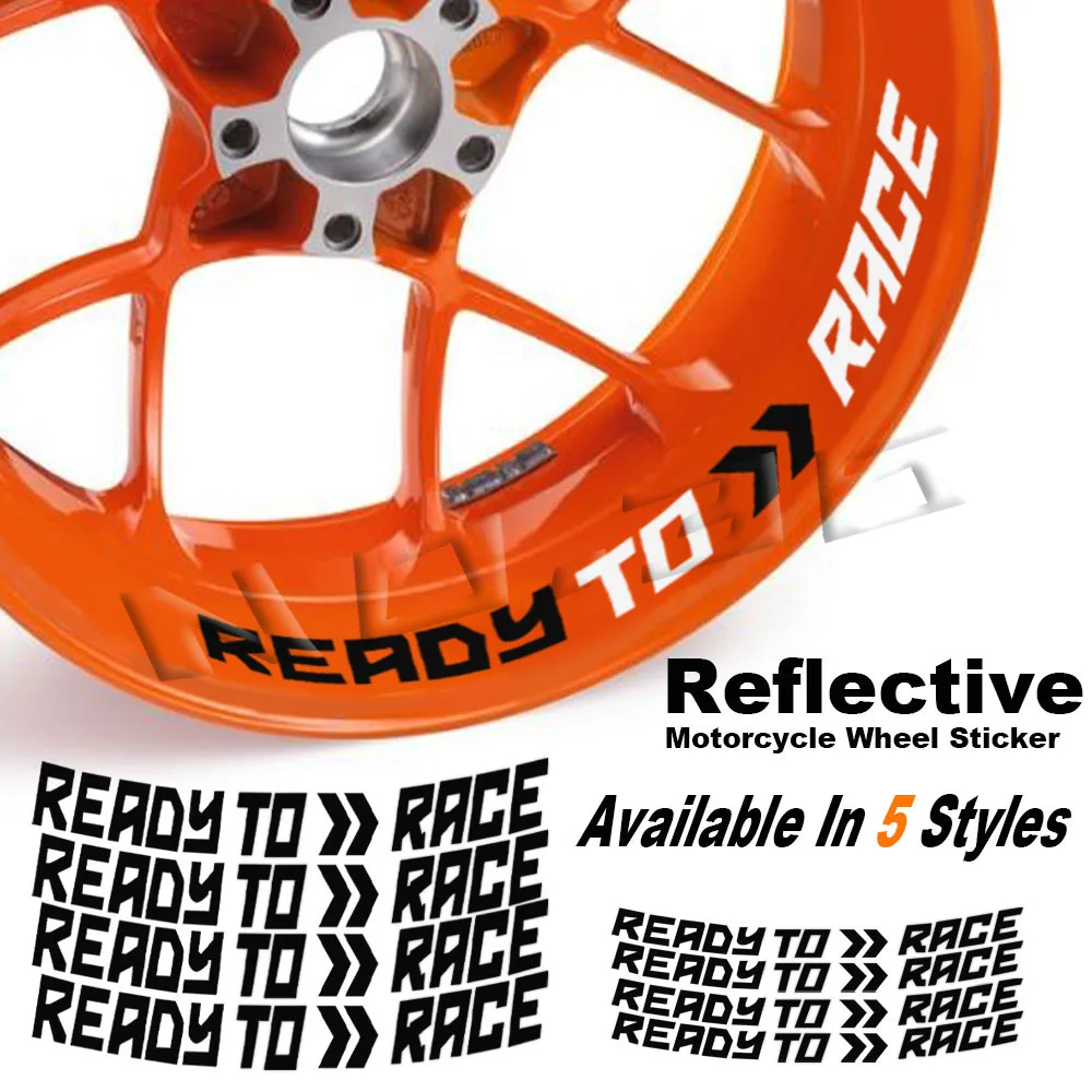 Pegatina reflectante para rueda de motocicleta, calcomanías para llanta, accesorios LISTO A RACE para KTM Adv Duke 390 690 790 890 1190 Rc 1290 Adventure