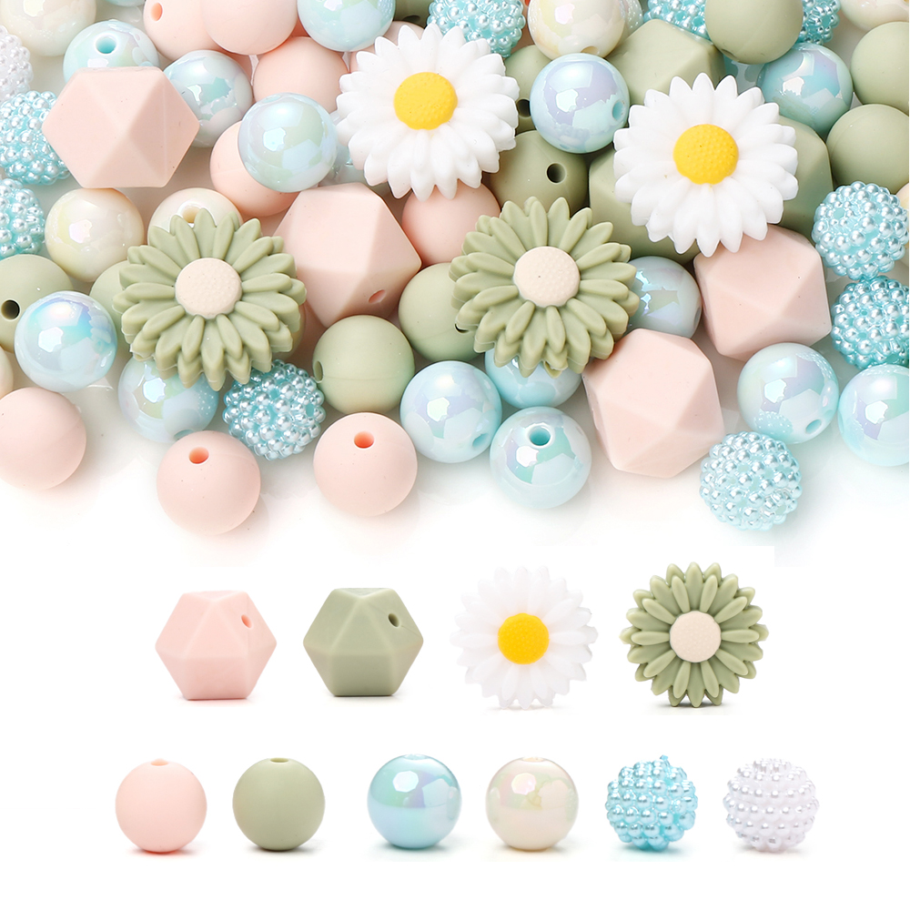 70 Stück Silikon Baby Zahnen Perlen Set Gänseblümchen sechseckige Form Perlen Lebensmittel qualität für Neugeborene DIY Schnuller Kette Halskette Zubehör