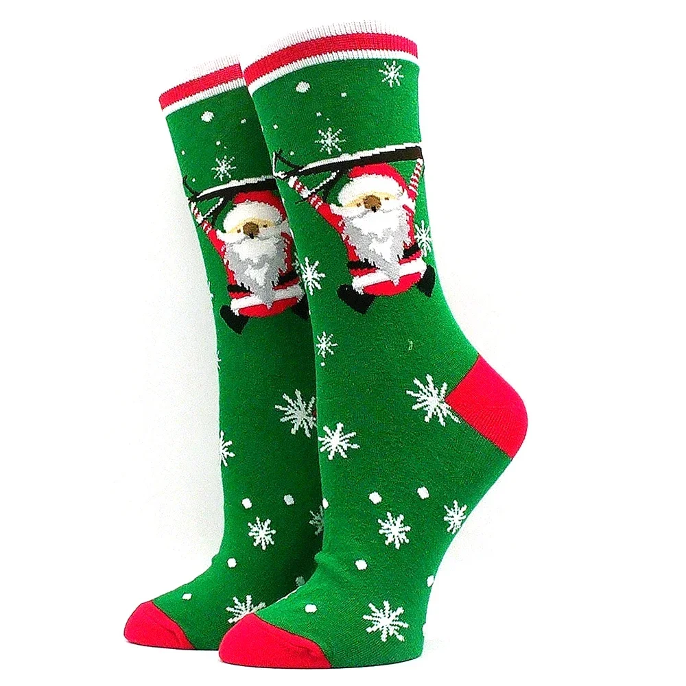 Calcetines de Navidad para mujer, interesantes calcetines navideños de Papá Noel, copo de nieve, alce, calcetines felices de algodón, calcetines interesantes de Año Nuevo para hombre