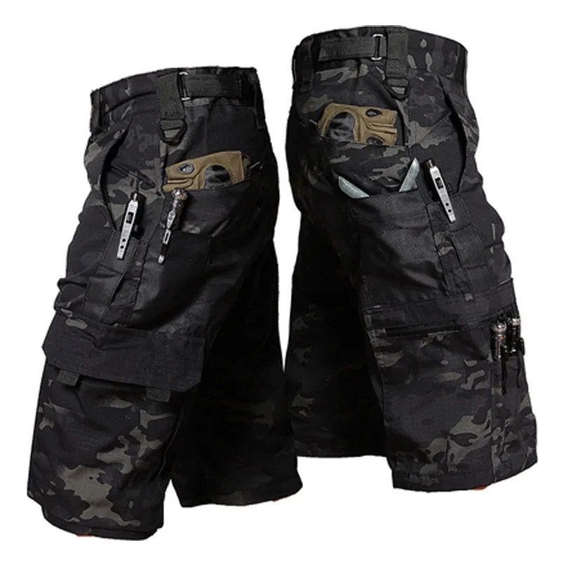 Shorts camuflado masculino, verão, secagem rápida, vários bolsos, calças militares, caminhadas ao ar livre, pesca, shorts finos, masculino, jogger