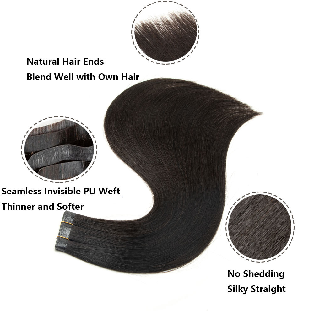 Naadloze PU-tape Inslag Extensions van echt haar Lange PU-huidinslagtape in haarextensies Geen lijm Echt haar Voor fijn haar Lange inslag
