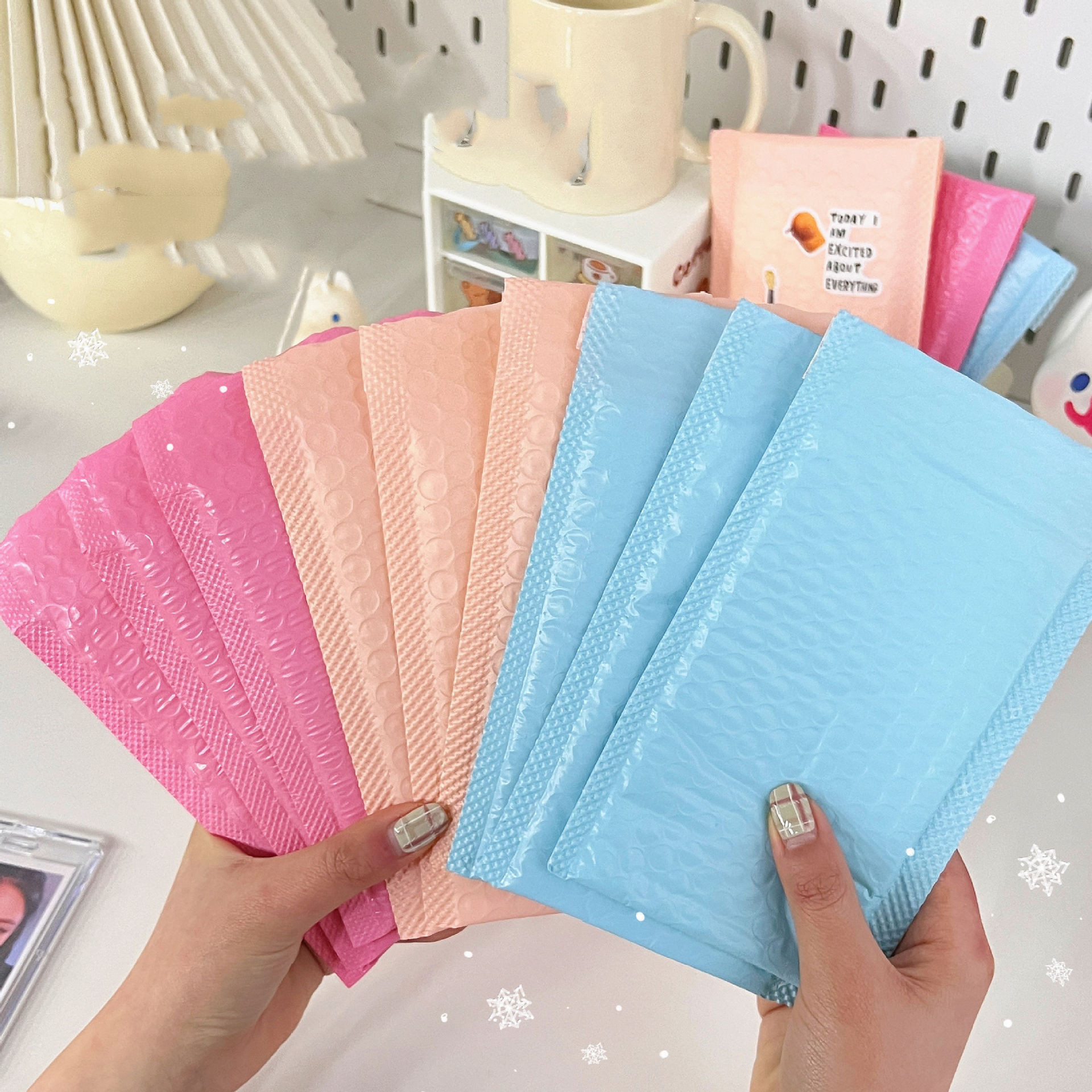 エンベロープパッケージ配送用ブリックスラップパッキング、ソフトバブルメールボックス、オレンジとブルーのカラー、バルクフィルム、卸売り、20個、11x19cm