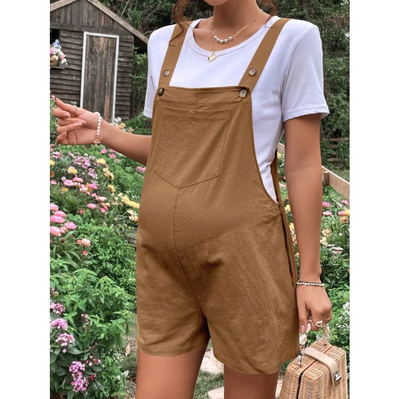 Combinaisons de maternité longueur genou grande taille mode d'été femme enceinte barboteuses salopette de grossesse vêtements en coton taille S-XL