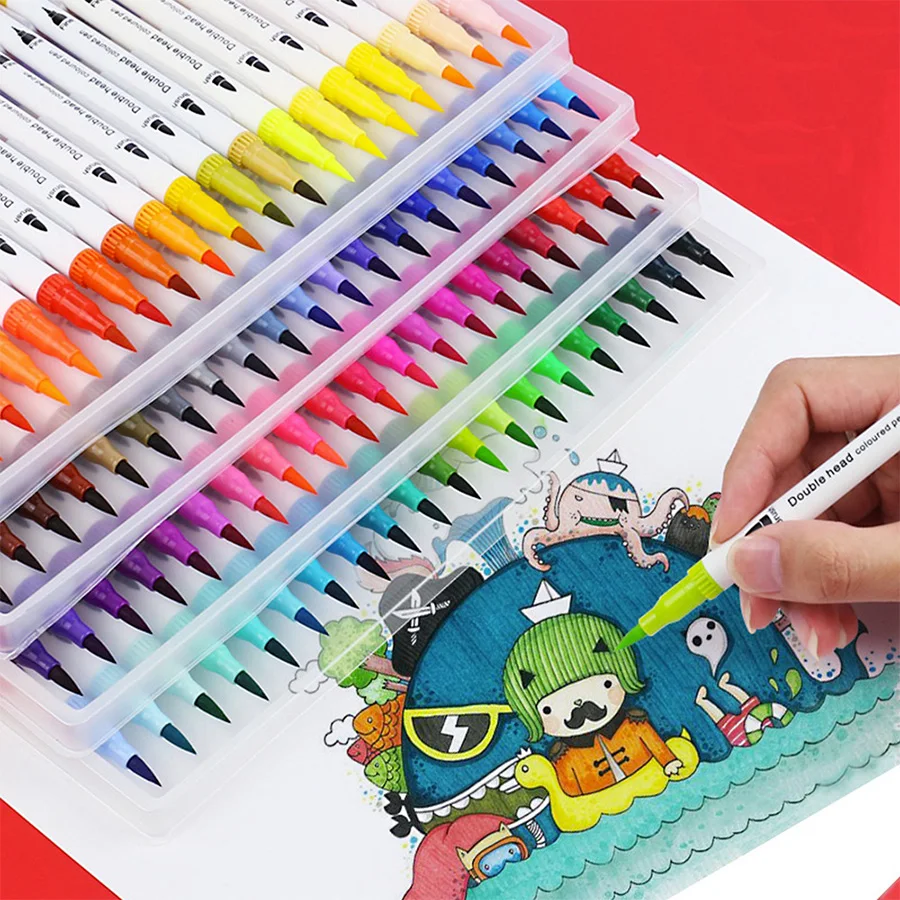 24/48/60/80/100 สี Double-HEAD Washable สี MARKER ชุดอุปกรณ์ศิลปะสําหรับศิลปินเกาหลีเครื่องเขียนอุปกรณ์โรงเรียน