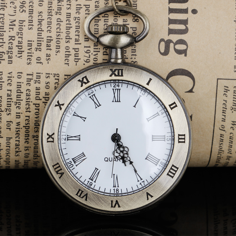 Groot vintage Romeins letterlijk transparant quartz zakhorloge zonder clamshell witte ketting damesmode hangend horloge