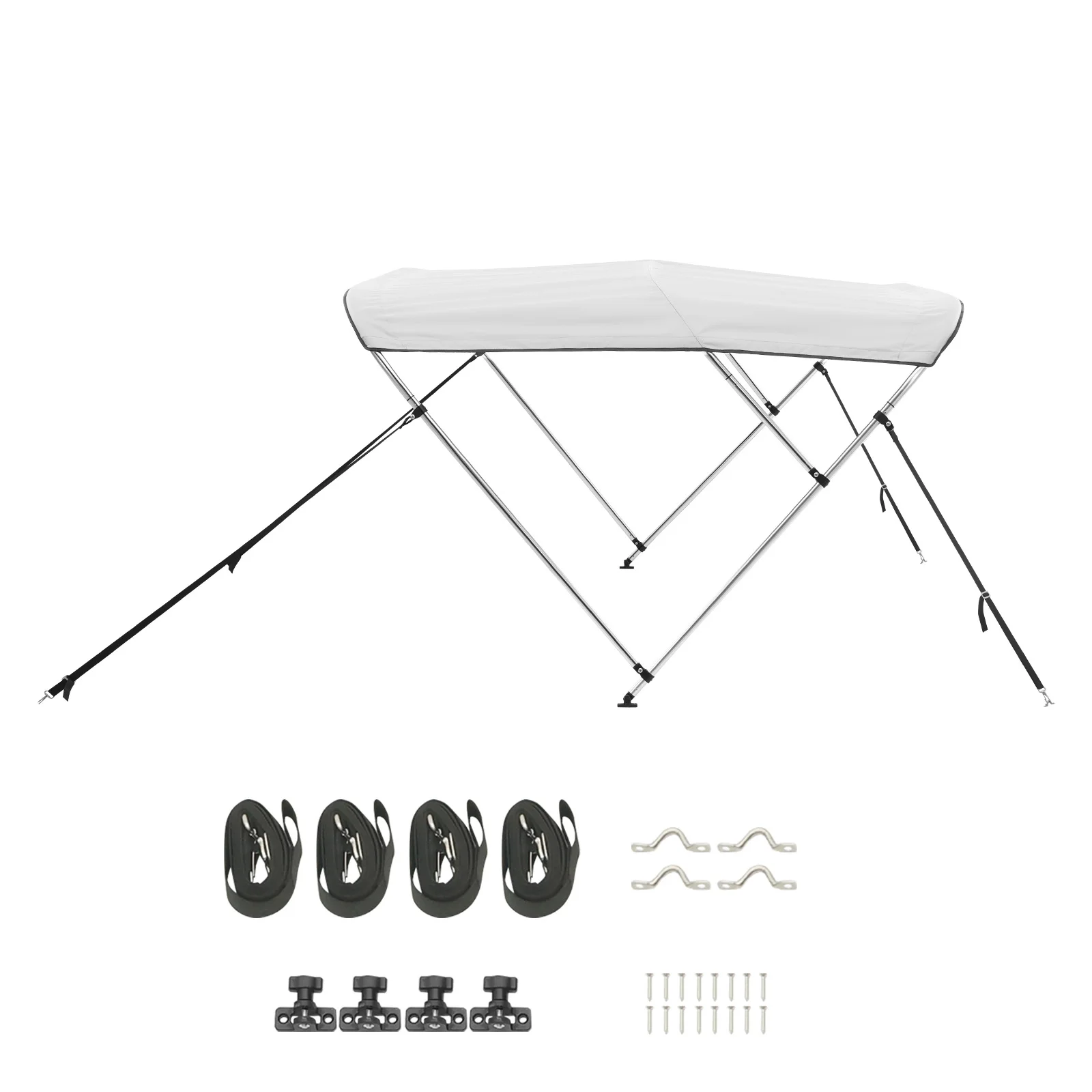 SucceBuy 3-Bogen-Bimini-Oberteile für Boote, 600D-Polyester-Baldachin mit Rahmen aus Aluminiumlegierung, wasserdichtes und Sonnenschutz-Markisen-Überdachung, passend für Boote