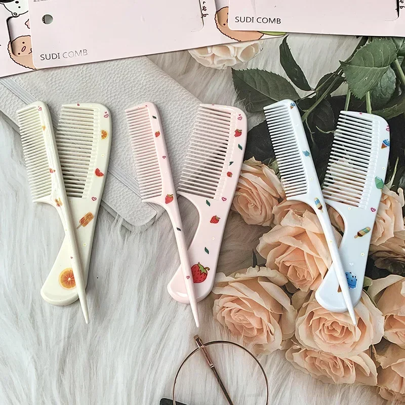 2 unids/set lindo peine de peluquería para niños peine de cola puntiaguda antiestático para niñas pelo de fruta de fresa Cmb peine de pelo para niños