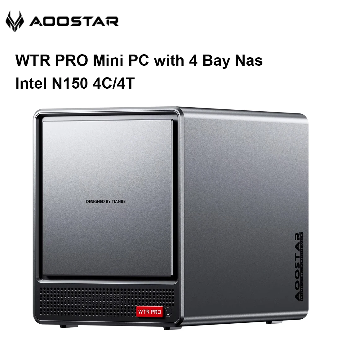 Mini PC AOOSTAR WTR PRO con 4 bahías Nas Intel N150 4C/4T, hasta 3,60 GHz, compatible con HDD de 2,5/3,5" * 4, SSD NVME * 1