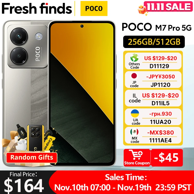 El más nuevo POCO M7 Pro 5G versión Global 256GB/512GB densidad 7025-Ultra 120Hz FHD + cuidado de los ojos pantalla AMOLED NFC 5110mAh batería