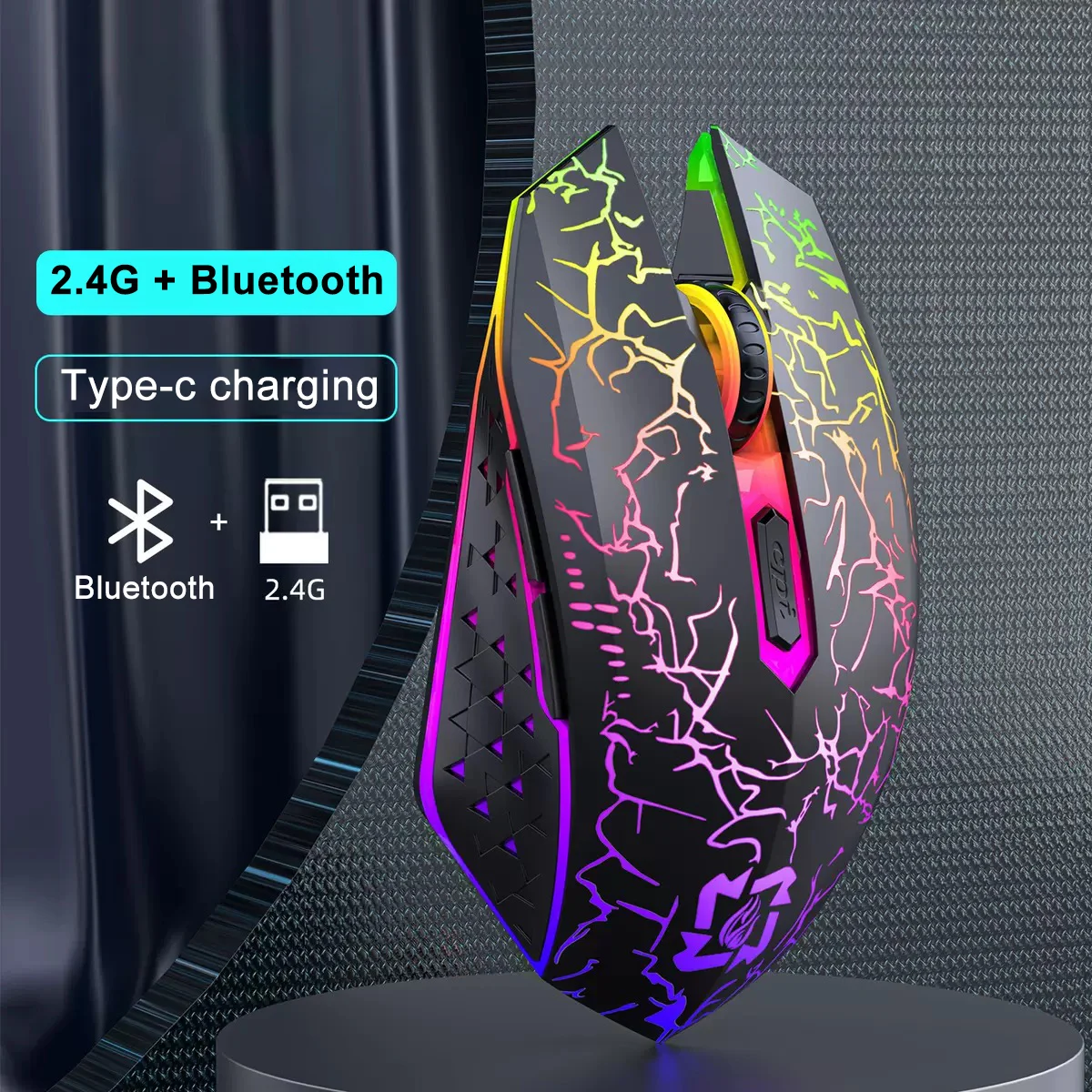 Ratón inalámbrico Bluetooth de 2,4G, ratón silencioso para juegos, ratón recargable de 800-1200-1600 DPI, ratón para PC, portátil, Macbook