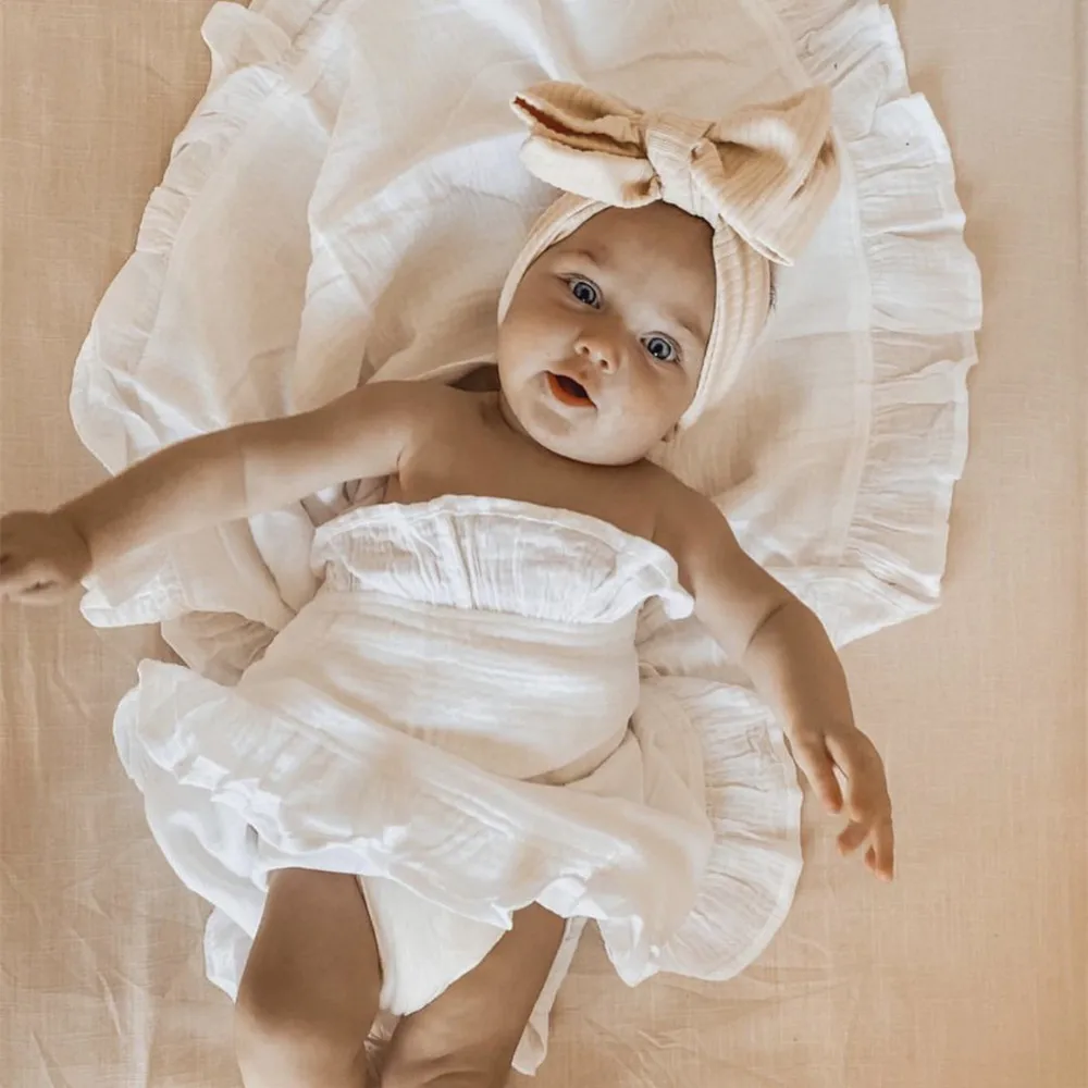 INS Ruffled Muslin 아기 Swaddle 담요 새로 태어난 유아 침구 유기농 아기 액세서리 신생아 담요 면화 받기