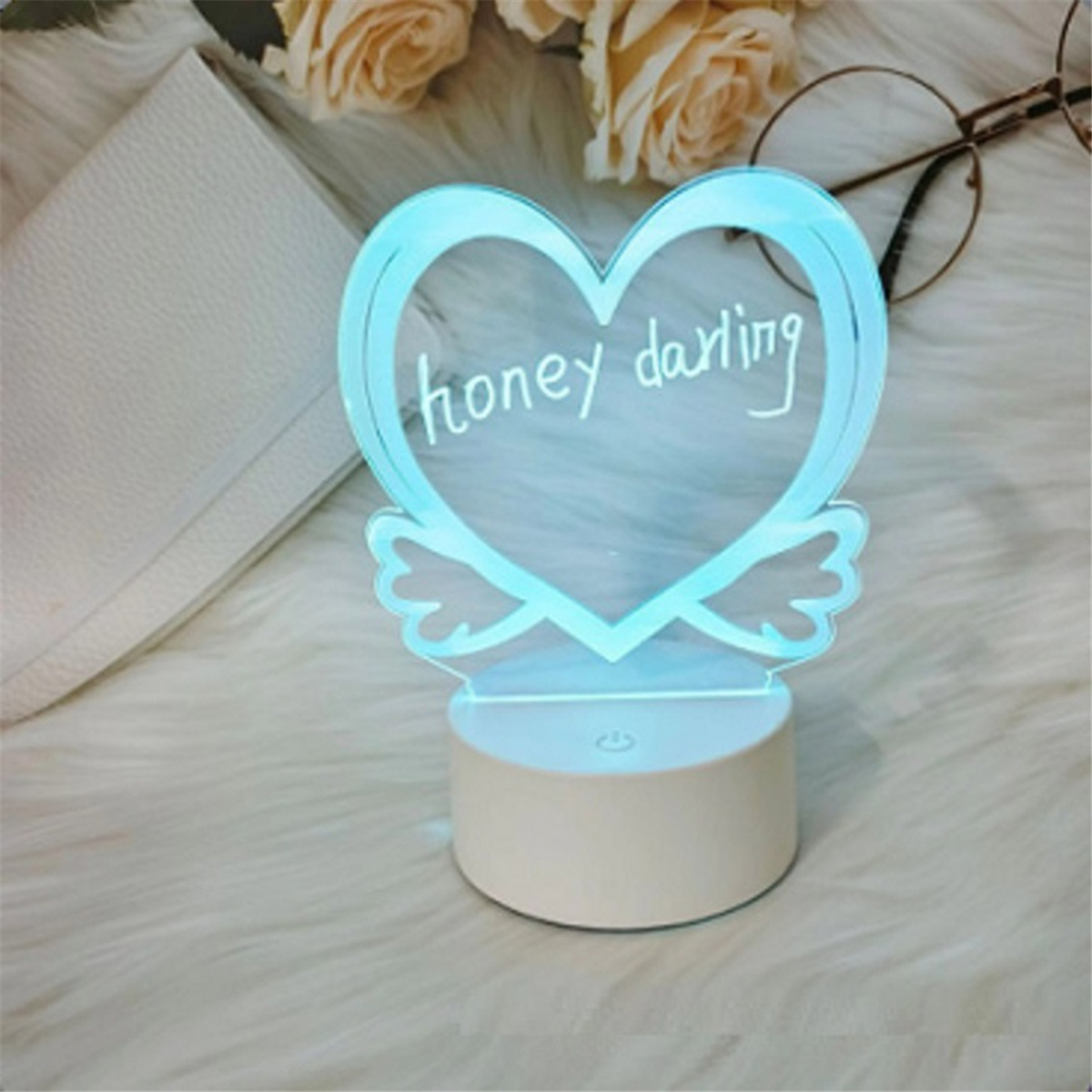 A72P 투명 LED 야간 조명 USB 야간 조명 지울 수있는 쓰기 보드 데스크탑 장식 사랑