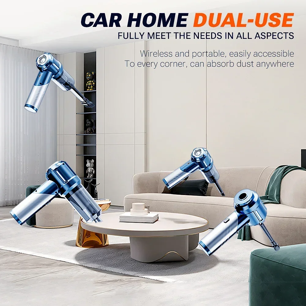 SZUK 2025 新車用掃除機、ポータブルハンドヘルドミニ掃除機、90°折りたたみ式パワフルワイヤレスクリーナー、小型ハンディ掃除機強力吸引クリーニングマシン