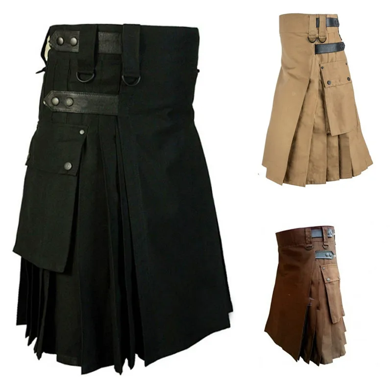 Moda szkocki mężczyźni dorosły tradycyjny kilt średniowieczny metalowy Vintage Gothic Punk plisowana spódnica Halloween karnawałowe kostiumy Cosplay