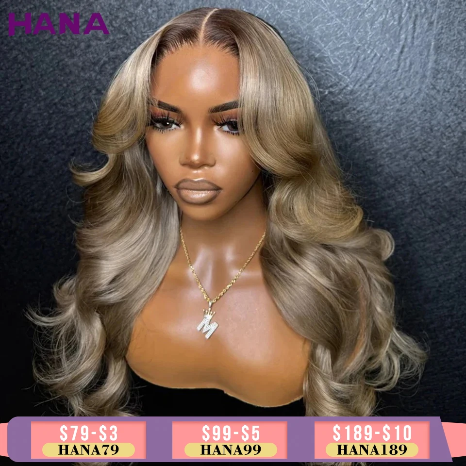 Rubio degradado con raíces oscuras de color 5X5 peluca con cierre para mujeres cabello humano onda del cuerpo Rubio ceniza ombré 13X6 13X4 peluca Frontal de encaje