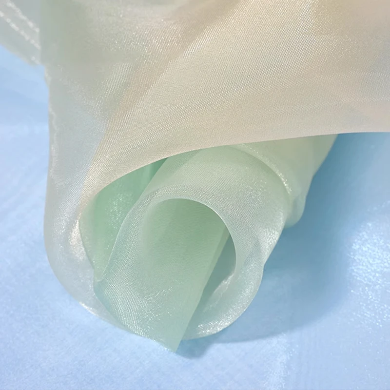 Tecido de organza gradiente colorido transparente voile gaze tecido de designer de moda para vestido hanfu diy trajes de performance de palco