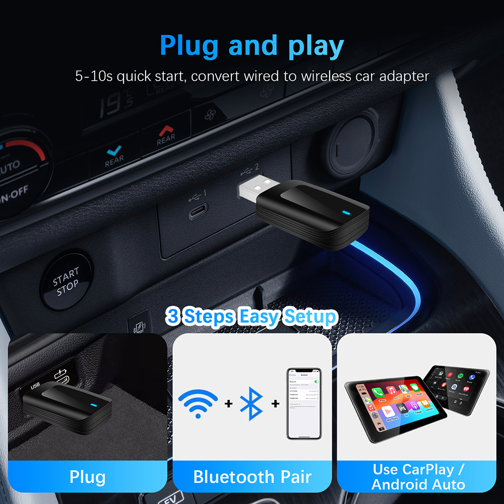 Android用ワイヤレスCarplayアダプター,自動2in 1,スマートドングル,5g,wifi,iPhone,電話,ボルボ,ベンツ,mg,起亜,チェリー,VW, 2024