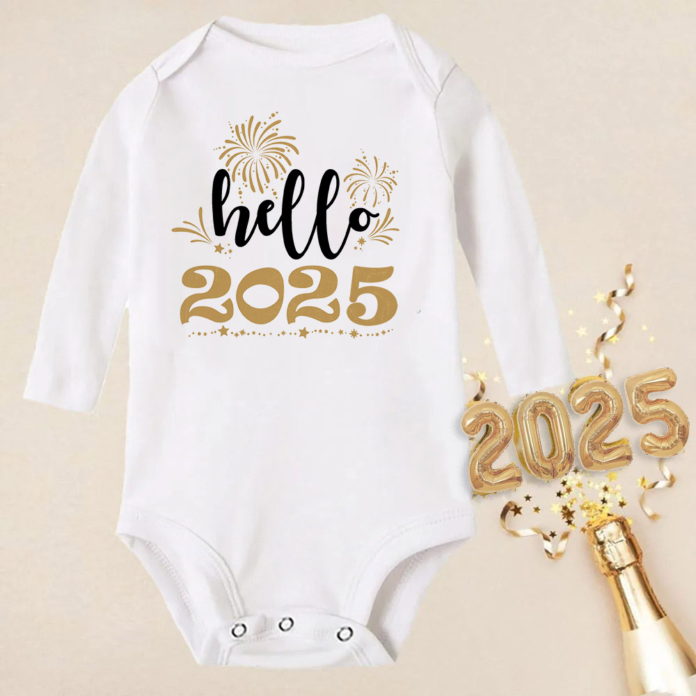 Hallo 2025 baby rompertjes pasgeboren baby jumpsuit met lange mouwen het is mijn eerste nieuwjaar baby bodysuit peuter nieuwjaar ropa kleding