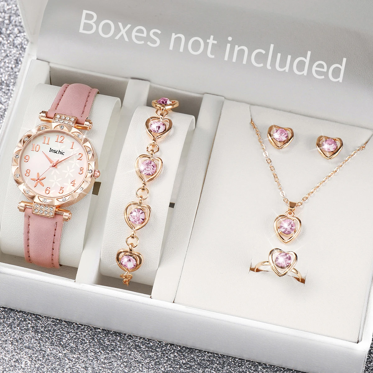 6 ชิ้น/เซ็ตแฟชั่นดอกไม้ Dial ผู้หญิงควอตซ์นาฬิกานาฬิกาหนัง Rhinestone ชุดเครื่องประดับ (ไม่มีกล่อง)