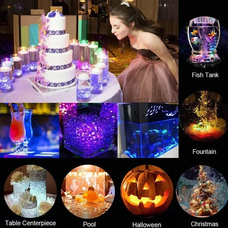 ไฟ LED ใต้น้ำใต้น้ำ RGB ใช้พลังงานจากแบตเตอรี่ IP68กันน้ำสระว่ายน้ำบรรยากาศกลางคืนตกแต่งโคมไฟปาร์ตี้งานแต่งงาน