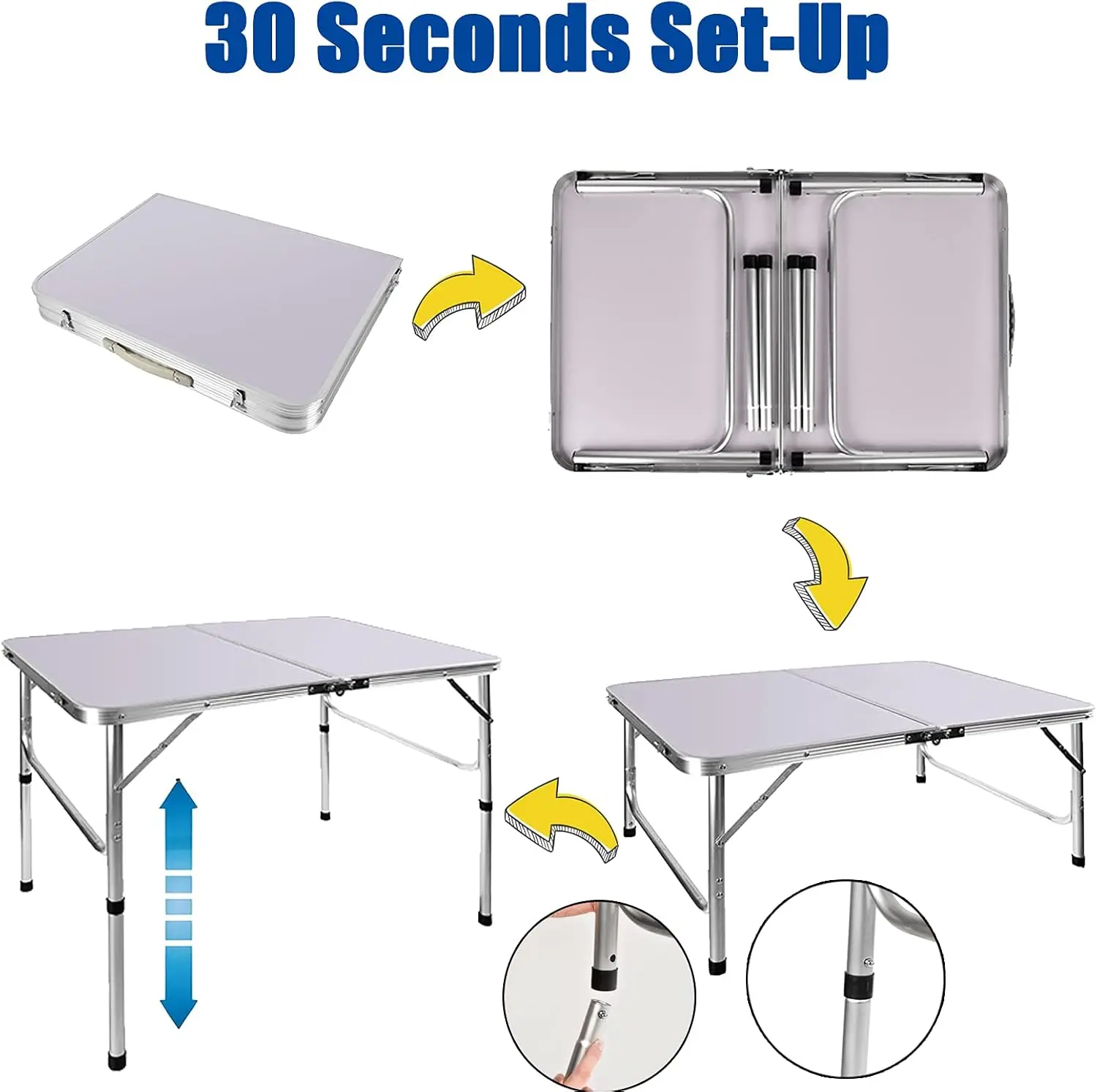 EFAN Picnic Folding Tables,3FT Heavy Duty Aluminium Portable 90x60x37/67cm Adjustable Height Lightweight for Camp+Carry Handle