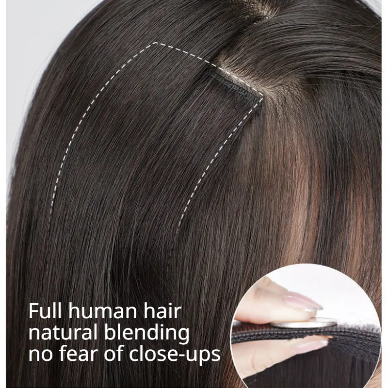 Cabelo humano real sem costura superior invisibilidade peruca engrossado almofada de raiz fofo almofada perucas peça peruca extensões de cabelo para mulher