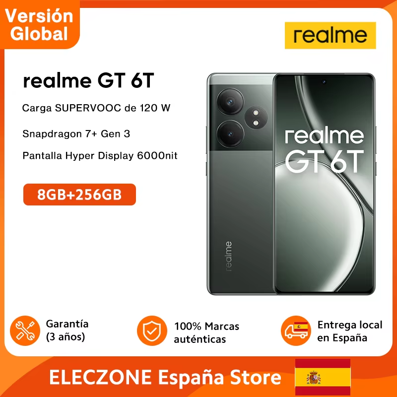 Versão global realme GT 6T 5G Smartphone 6000nit Hyper Display 120W SUPERVOOC Carregamento Snapdragon 7+ Gen 3 5500mAh Bateria 50MP Câmara principal