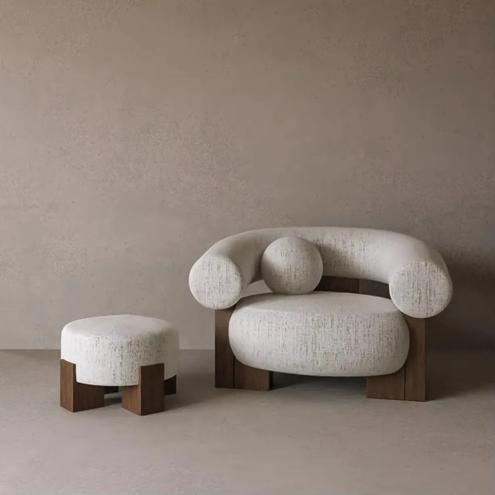 Kursi Sofa Tunggal Malas Ruang Tamu Nordic Paling Populer Kursi Kayu Solid Penutup Kain Rangka Kursi Satu Tempat Duduk