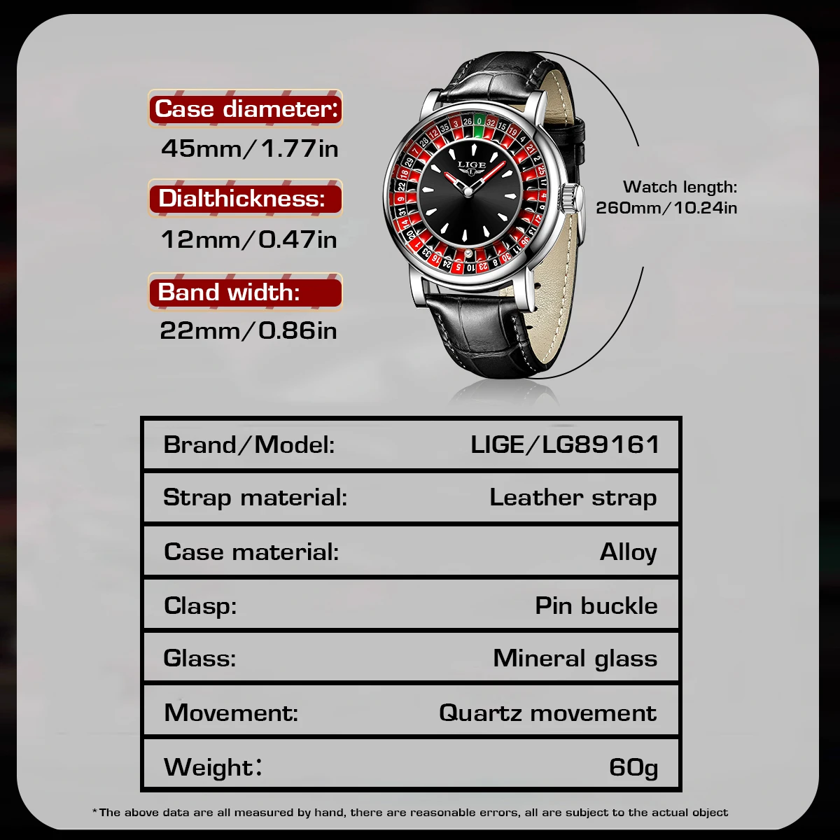 LIGE Quartz homme montre mode luxe créatif Roulette jeu cadran conception en cuir décontracté vie étanche montres pour hommes cadeaux + boîte