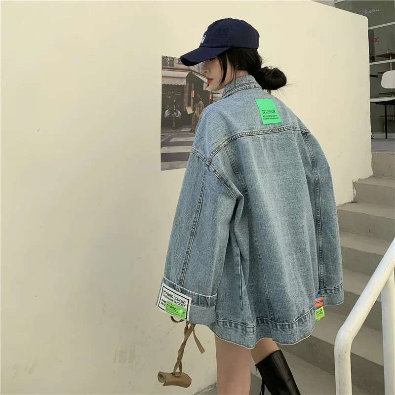 High Street Fashion Übergroße Denim Jacke Frauen Koreanische Lose Lange Hülse Taste Unten Jean Jacken Weibliche 2024 Neue