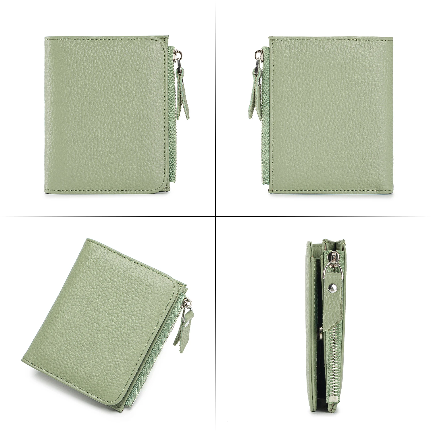 ผู้หญิงหนังแท้กระเป๋าสตางค์สั้นบาง RFID Blocking Bi-Fold กระเป๋าสตางค์ผู้ถือบัตรเครดิตคลิปเงินกระเป๋าสตางค์ซิปกระเป๋าเหรียญ