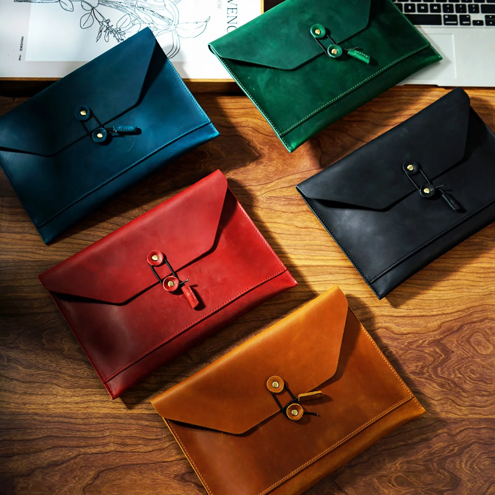 Genuine Leather iPad Sleeve Case with File Organizer - Document Storage Multifunctional Protective Folder with Card Slots